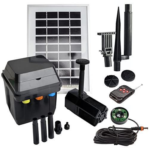 Innovative Solar Teichpumpe Springbrunnen Wasserspiel Teichpumpen-Set Solar Oslo 300-2 mit (Rot, Gelb Grün) Light für den Gartenteich mit Fernbedienung Li-Ion-Akku