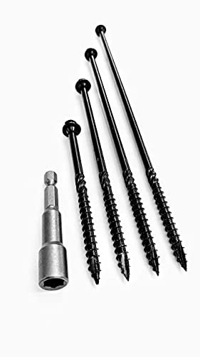 10 x 250mm + 1 x Driver Bit, Heavy Duty Black Decking Screws Hex Head Landscaping Screw Railway Sleeper Screw Timberfix Timberlok Timberfast