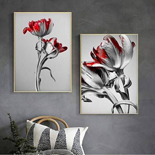 dsdsgog Vintage Rote Blume Pflanze Poster Und Drucke Leinwand Malerei Wandkunst Bilder Für Wohnzimmer Moderne Wohnwand Dekor Wandbild 40x60cmx2 Rahmenlos