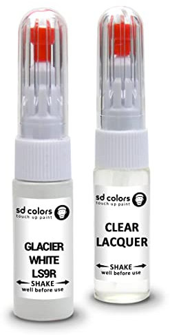 SD COLORS GLACIER WHITE LS9R Kit de réparation de stylo de retouche de peinture compatible avec VW/Audi 20 ML, code couleur LS9R Blanc glacier (peinture + vernis)