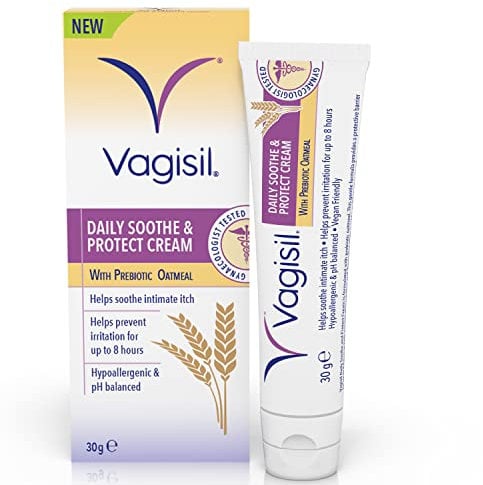 Vagisil Daily Soothe & Protect Cream For Women & Sensitive Skin With Natural Prebiotic Oatmeal, Gentle Formula For Daily Use, Fragrance Free, 30g