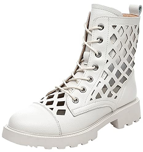 Jamron Damen Hollow Out Flache Stiefeletten Sommer Herbst Römische Sandalen Booties Beige SN070212 EU39.5