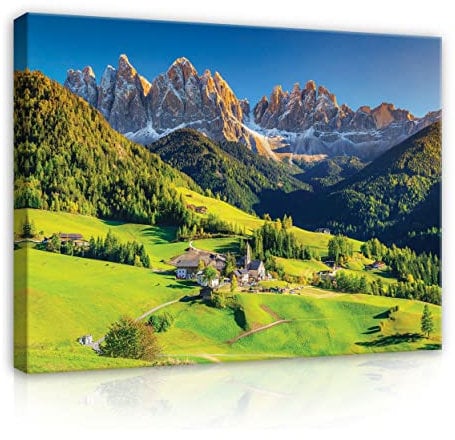 WallArena - Leinwand Bilder - Berge Alpen Landschaft Grün Natur - 120x80 cm Leinwandbilder - Bild auf leinwand - Wandbild XXL groß Wandbilder für Wohnzimmer Schlafzimmer Wohnzimmerbilder Modern