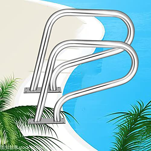 FALIYORS 81 * 58 cm Pool-Handlauf, 304 Edelstahl-Swimmingpool-Treppengeländer mit Blauer Griffabdeckung Anti-Rutsch-Pool-Geländer Einfache Montage für den Einstieg in den Pool