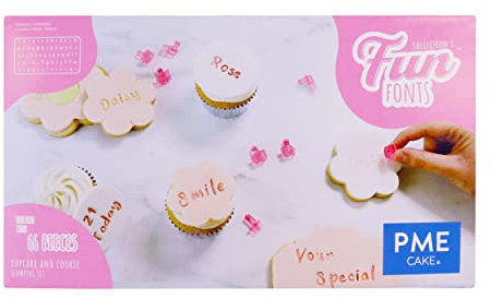 PME FF60 Fun Fonts-Cupcake And Cookie Stamping Set for Cake Design, 66 Pieces, Collection 3, Plastic, Arancione Pallido