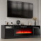 Breezestival Support avec cheminée électrique de 91,4 cm pour téléviseurs jusqu'à 80, centre de divertissement moderne en texture de bois avec lumière LED, armoire console à 2 niveaux, noir