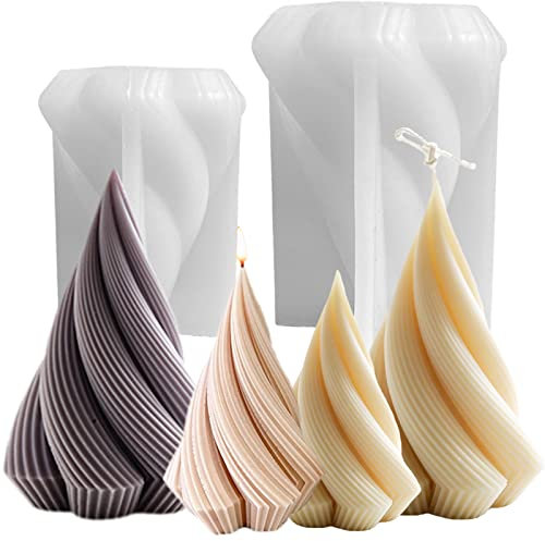 LSLEVA Confezione da 2 stampi in silicone a forma di cono a spirale, per candele geometriche 3D fai da te, per realizzare candele, resina, sapone, cioccolato, a forma di albero di Natale, per regali