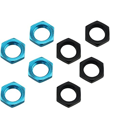 Ruiwaer 8 Stück 17 mm Gewinde Aluminium RC Radmuttern Aluminium Legierung Radnabenmuttern 4 Stück blau 4 Stück schwarz