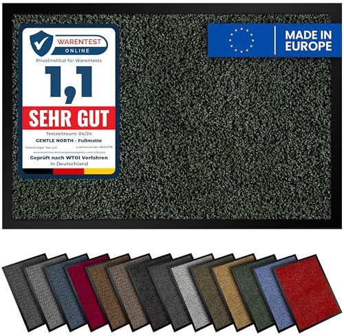 Gentle North Hochwertige Fußmatte grün 40x60 groß für Innen & Außen - Schmutzfangmatte rutschfest, waschbar & wetterfest - Fussmatte für Eingangsbereich & Aussenbereich - Läufer Flur dünn