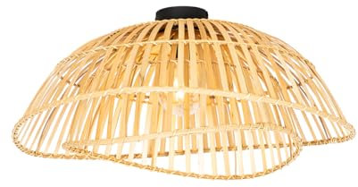 Qazqa - Orientalisch Orientalische Deckenleuchte I Deckenlampe I Lampe I Leuchte schwarz mit natürlichem Bambus 62 cm - Pua I Wohnzimmer I Schlafzimmer - Bamboo Rund - LED geeignet E27