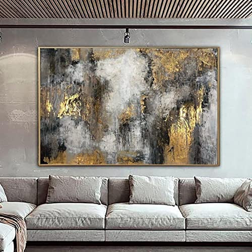 Xinmei Art Goldrahmen, großes abstraktes Ölgemälde auf Leinwand, Blattgold, Kunstwerke, Bilder, Wandkunst, Luxusgemälde, originelle Heimdekoration, 80 x 130 cm/32 x 51 Zoll, mit goldenem Rahmen