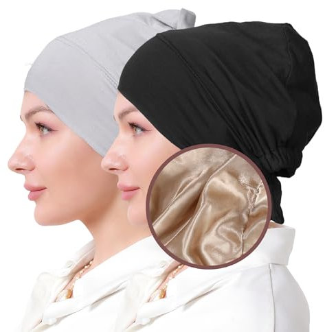 Islamische Unterschal-Turbane, für Damen, einfarbig, Hijab, Haube, muslimischer Schal, Innenkappe, Black+light Grey, Einheitsgröße