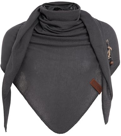 KNIT FACTORY - Lola Dreieckstuch - Fein Gestrickter Damen Schal - Tuch Schal - Für Frühling und Sommer - Baumwollmix - Anthrazit - 190x85 cm