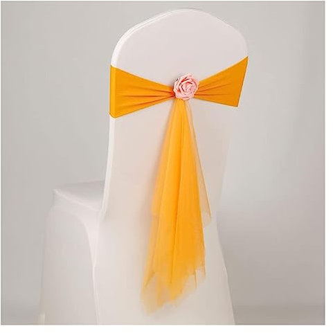 Ceintures De Bande De Couverture De Chaise, Ceinture De Spandex De 13 Couleurs Avec La Fleur Artificielle De Boule De Rose Et La Ceinture De Chaise De Noeud Papillon De Mariage,rouge ( Color : Gold )