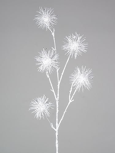 Dekoration Kunstzweig 1 Stück Kugelzweig Dekozweig 70cm Weiss mit Glitter