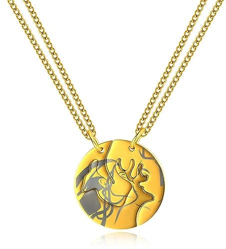 YAHOYA Halskette Set für Paar Geweih Puzzle Anhänger Halskette Freundschaft Schmuck BFF Halsketten Beste Freunde Halsreifen Halskette