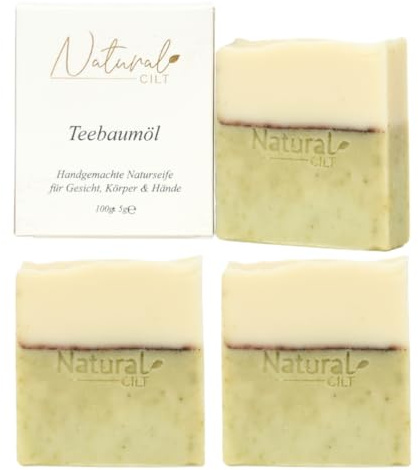 3x Natural Cilt Teebaumöl Seife - 100% Naturseife - ohne bedenkliche Inhaltsstoffe - Zertifiziert - Handgemacht - Duschseife für alle Hauttypen - Duschgel - Naturkosmetik