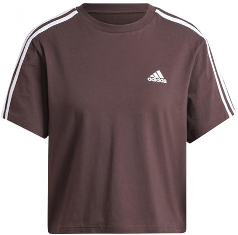 adidas Women's Essentials 3-Stripes Single Jersey Crop Top, Shadow Brown, S