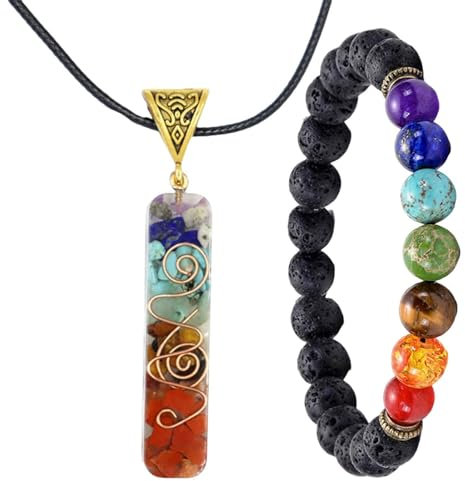Floatdream 1 Stücke Chakra-Halskette 1 Stücke Chakren Kristalle Bunte Armbänder, Reiki Chakra Anhänger Kette, Reiki Heilung Kristalle Yoga Armband, Stressabbau Halskette