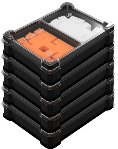 MEEPLE HOUSE UNIQ TRAY SYSTEM Spielstein-Box mit zwei Zellen für Brettspielsteine, Meeples, Würfel, Spielsteine (5 modulare Tabletts mit einem transparenten, abnehmbaren Deckel)