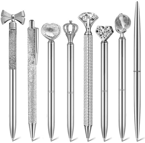 CNYMANY 8 Kugelschreiber, Kristall Diamant Glitzer Metallstift mit schwarzer Tinte Hochzeitsstifte Brautparty Journaling-Stifte für Büros Schulen Geschenke für Schüler Weihnachten Geburtstag