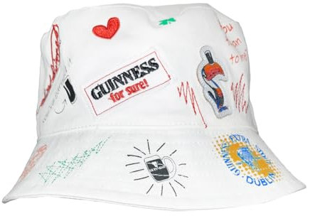 Guinness Weißer Sonnenhut mit Doodle-Designs, weiß, Einheitsgröße