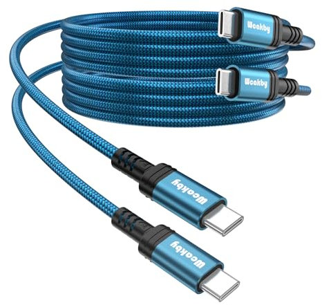Wcakby USB C Kabel 2M 2Stück,USB C auf USB C Ladekabel,Schnellladekabel USB C PD 60W für iPhone 15Pro/Pro Max,Galaxy S23 S22 S21 A53,Note 10,Google Pixel 3a/3a XL,iPad Pro 2021/2020/2018,MacBook Pro