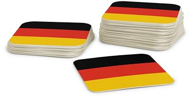 Untersetzer für Gläser I Deutschland Bierdeckel (50 Stück) aus Pappe eckig (9,3cm x 9,3cm) I EM Tischdeko mit Deutscher Flagge