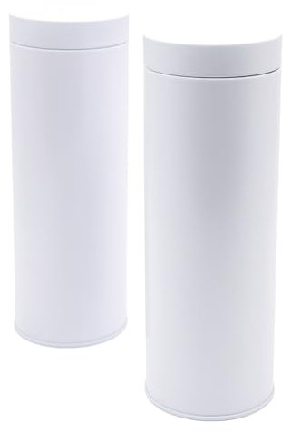 Dosenritter | 2 x runde Kaffeepaddose/Vorratsdose, aromadicht aus Metall für je200g Earl Grey, ca 20 Kaffeepads | 20 x 7 cm (H,ø) | auch ideal als Protein-, oder Gewürzdose (Weiss)