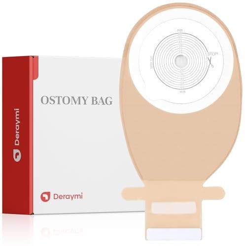 DERAYMI 20 Stück Kolostomiebeutel, Stomazubehör, Einteiliger Stomabeutel Für Frauen Und Männer, Kolostomiezubehör, Stomapflege, Design Mit Klettverschluss, 15mm–65mm Schneidbares Gehäuse