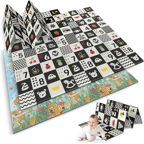 Nukido Doppelseitige Krabbelmatte Baby Krabbeldecke Matte Bodenmatratze Kinderzimmer Krabbelmatte Baby faltbar Bodenmatte Kinder Babyspielzeug 0-6 monate Mehrfarbig 200x180x1 cm