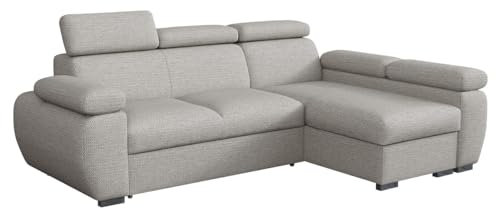 Mirjan24 Ecksofa Boston Mini, Eckcouch mit Schlaffunktion und Bettkasten, Polsterecke mit Einstellbare Kopfstützen, L-Sofa, Polstergarnitur, Wohnlandschaft (Aragon 80, Seite: Rechts, 2r+LC)