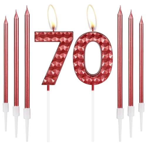 70th Birthday Decorations - Red Number 70 Candles, Boys & Girls Birthday Party & Wedding Anniversary Toppers