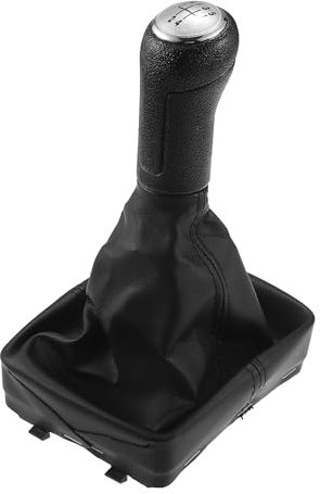 A ABSOPRO Schalthebelknopf mit Abdeckung für VW Polo 2001-2009, 5-Gang-Schaltknauf aus Kunststoff und Kunstleder, schwarz mit schwarzen Nähten