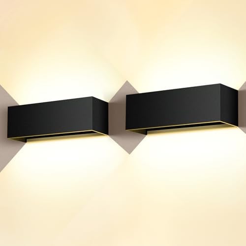 Cwycfw 36W LED Wandleuchte Aussen 2 Stück Wandlampe Innen Auf und ab Einstellbarer Lichtstrahl Schwarz Wandlampen Warmweiß 3000K Außenwandleuchten LED IP65 Wasserdichte