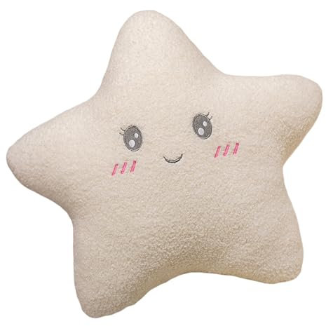 Ueiwffzo Kuschelkissen Kinder Sternkissen Flauschige Sternform Kinderkissen Plüschkissen, Sternkissen Dekokissen für Kinderzimmer Mädchen Jungen (Weiß,offene Augen)