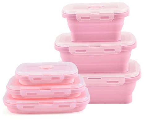 Elegauit Recipientes Plegable Fiambrera, 3 Piezas Cuencos Plegables de Silicona con Tapas para Microondas, Lavavajillas, Congelador, Herramienta Esencial para Acampar (350 ML, 500 ML, 800 ML)