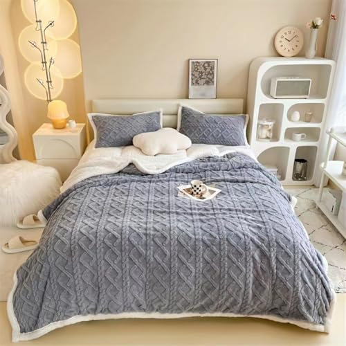 CHARMCRAFTERS Taffeta Lambswool Fleece Plush Blanket 200x230cm for Couch Sofa Super Soft Dual Sided Fuzzy Fluffy Thick Warm Winter Blanket Suitable for Bedroom Sofa Camping(Blue Grey