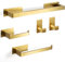 Virklyee Edelstahl Ohne Bohren Handtuchhalter Set 5 Stücke 43CM Handtuchhalter Rostfreier Toilettenrollenhalterund Haken 5-teiliges Bad Zubehör Set, Selbstklebend, Wandmontage,Wohnzimmer(Gold)