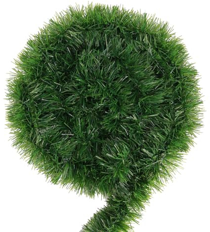 Green Garland Christmas Decorations,50Ft Xams Greenery Tinsel Stems Non-Lit Soft Twist Garland Decor for Tree Stairs Railing Front Door Mantle Fireplace Indoor Outdoor Holiday Home
