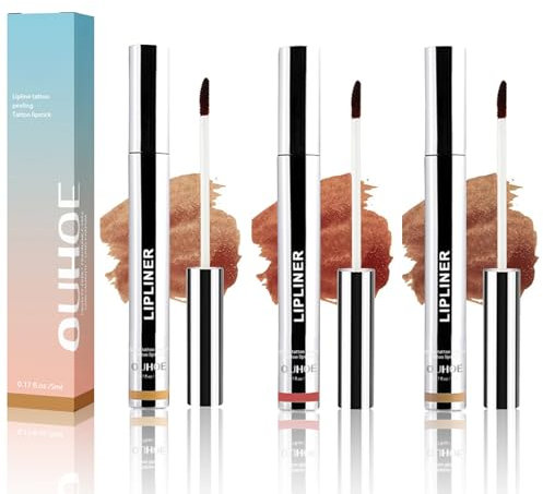 3Pcs Peel Off Lip Liner Tattoo, Removable Lip Liner Pencil, Long Lasting Waterproof Plumps Up Lip Colour, Highly Pigmented Lip Tint Stain Lipsticks Makeup Gift for Women