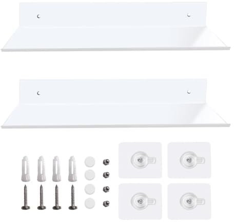 nvdsivee Lot de 2 Étagère Murale Salle de Bain sans Perçage Tablette Flottante Murale Adhésive Cuisine Étagères Rangement en Aluminium pour Salon Chambre à Coucher Blanc 20cm