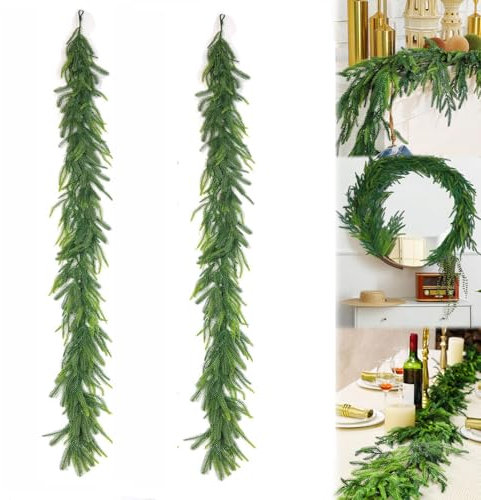 Künstliche Norfolk-Kiefer-Girlanden, fühlt sich echt an, Winter-Kiefer-Girlande, grüne künstliche Grüngirlande für Tisch, Kaminsims, Wand, Innen- und Außenbereich, Weihnachtsdekoration, 180 cm (2