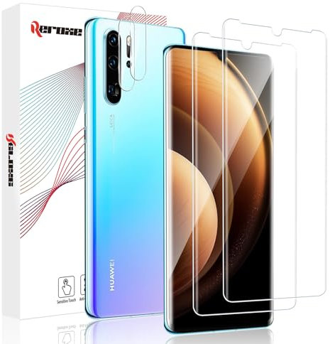 REROXE 2+2 Stück Schutzfolie für Panzerglas für Huawei P30 Pro, 3D Gebogenes 9H Härte Anti-Kratzer P30 Pro Displayschutzfolie, Ultra-Klar Unzerbrechlich Anti-Schock Huawei P30 Pro Kamera Schutzfolie
