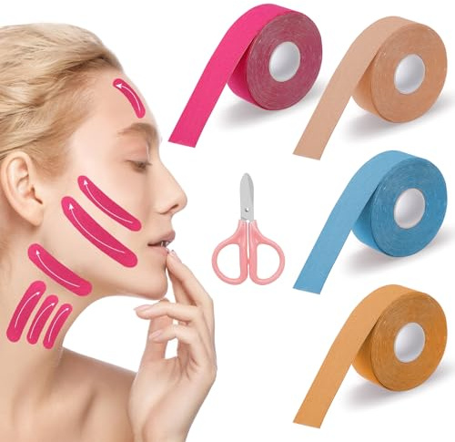 4 Rolls Anti Wrinkle Tape Wrinkle Patches, 2.5cm x 500cm Anti Wrinkle Patches,Face Eye Neck Lift Tape,Multifunctional High Elasticity Forehead Frown Facial Lip Mouth WrinklesSticker Chin Strap