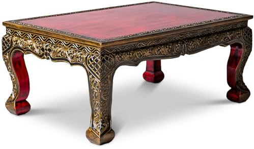 Handgefertigter asiatischer Opium-Couchtisch mit schönen goldenen Ornamenten, 76 cm x 50 cm, handgefertigt in Thailand