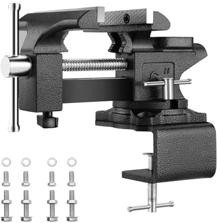 TEENO tornillo de banco de trabajo 6 7.6kg 150mm ,Base Giratoria de 270°,Tornillo de banco para trabajos pesados, fuerza de sujeción 1000kg(Pinzas con mesa de trabajo)