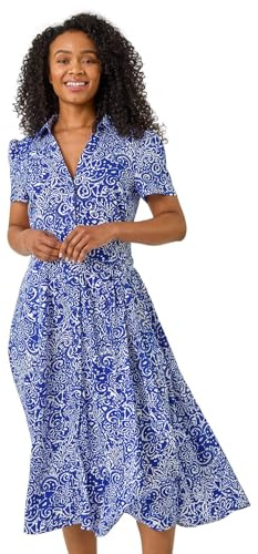 Roman Shirt Dress for Women UK Ladies Short Sleeve Sleeveless Belted Collared Midi Maxi Summer Spring Smart Casual Button Evening Office A Line Swing Skater - Green Mustard - Size 14