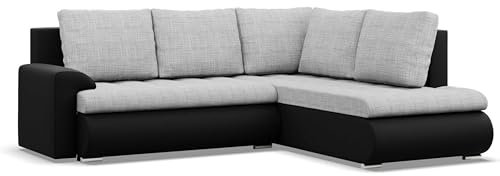 Mebligo - Ecksofa mit Schlaffunktion und 2 Bettkasten Grau + Schwarz 230x89x200 (BxHxT) FORESTA - Rechts Eckcouch, Sofas & Couches, Couch L Form, Cauchsofa, Sofa Wohnzimmer, Ecke Sofa