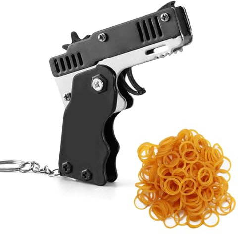 Mini Metal Burst Collapsible Rubber Band Gun With 60pcs Soft Elastic Bands - Portable Shooting Game for Teens Adults Indoor Outdoor Interactive Games